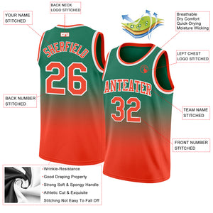 Custom Kelly Green Orange-White Authentic Fade Fashion Basketball Jersey