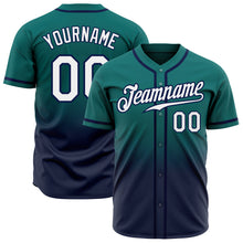 Load image into Gallery viewer, Custom Teal White-Navy Authentic Fade Fashion Baseball Jersey
