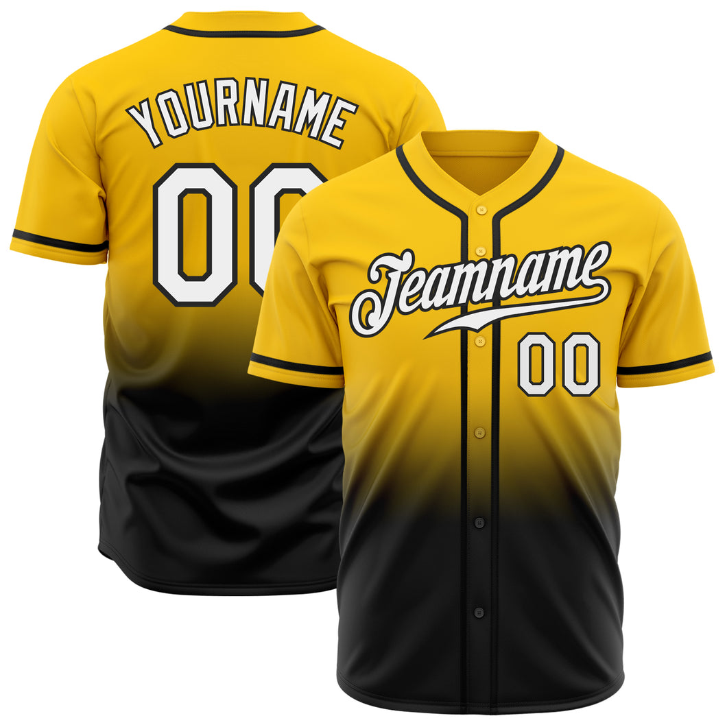 Custom Yellow White-Black Authentic Fade Fashion Baseball Jersey