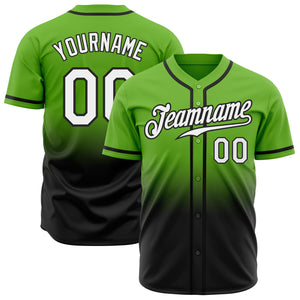 Custom Neon Green White-Black Authentic Fade Fashion Baseball Jersey