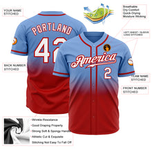 Load image into Gallery viewer, Custom Light Blue White-Red Authentic Fade Fashion Baseball Jersey
