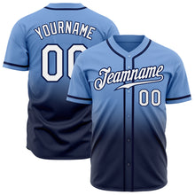 Load image into Gallery viewer, Custom Light Blue White-Navy Authentic Fade Fashion Baseball Jersey
