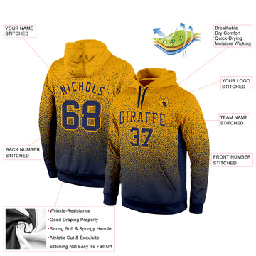 Custom Stitched Gold Navy Fade Fashion Sports Pullover Sweatshirt Hoodie