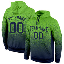 Load image into Gallery viewer, Custom Stitched Neon Green Navy Fade Fashion Sports Pullover Sweatshirt Hoodie
