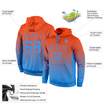 Custom Stitched Orange Powder Blue Fade Fashion Sports Pullover Sweatshirt Hoodie