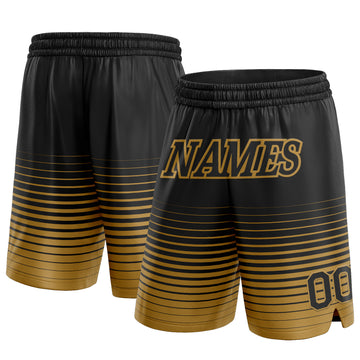 Custom Black Old Gold Pinstripe Fade Fashion Authentic Basketball Shorts