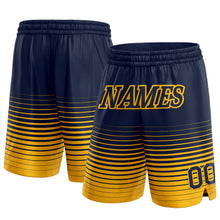 Load image into Gallery viewer, Custom Navy Gold Pinstripe Fade Fashion Authentic Basketball Shorts
