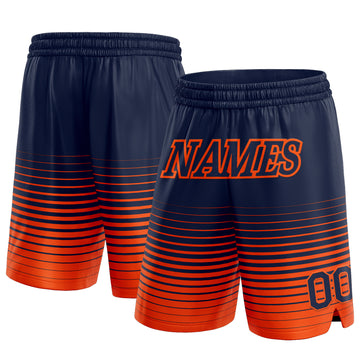 Custom Navy Orange Pinstripe Fade Fashion Authentic Basketball Shorts