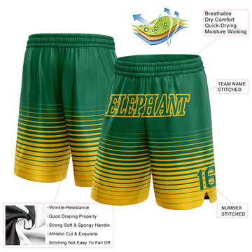 Custom Kelly Green Yellow Pinstripe Fade Fashion Authentic Basketball Shorts