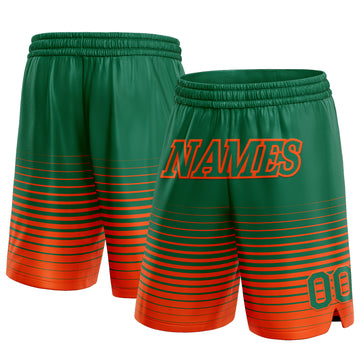 Custom Kelly Green Orange Pinstripe Fade Fashion Authentic Basketball Shorts