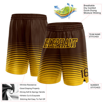 Custom Brown Yellow Pinstripe Fade Fashion Authentic Basketball Shorts