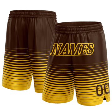 Custom Brown Yellow Pinstripe Fade Fashion Authentic Basketball Shorts