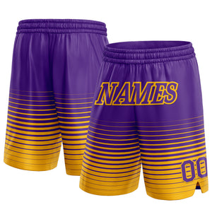 Custom Purple Gold Pinstripe Fade Fashion Authentic Basketball Shorts