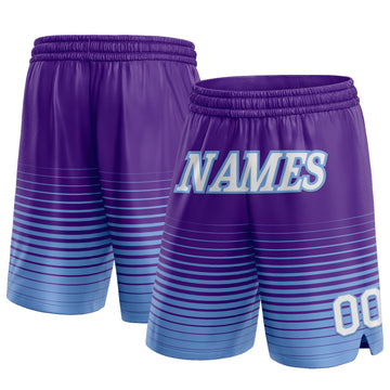 Custom Purple White-Light Blue Pinstripe Fade Fashion Authentic Basketball Shorts
