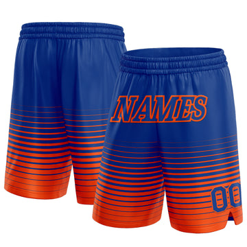 Custom Royal Orange Pinstripe Fade Fashion Authentic Basketball Shorts