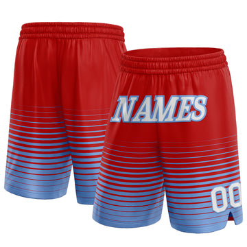 Custom Red White-Light Blue Pinstripe Fade Fashion Authentic Basketball Shorts