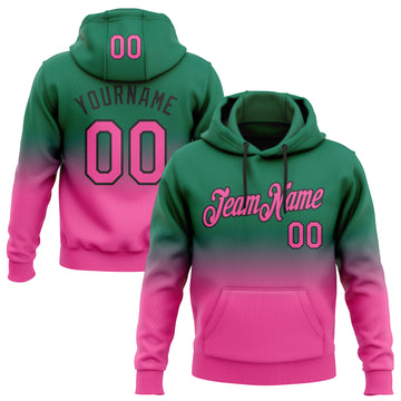 Custom Stitched Kelly Green Pink-Black Fade Fashion Sports Pullover Sweatshirt Hoodie