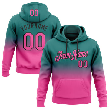 Custom Stitched Teal Pink-Black Fade Fashion Sports Pullover Sweatshirt Hoodie