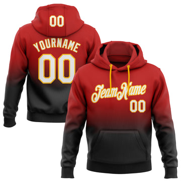 Custom Stitched Red White Black-Gold Fade Fashion Sports Pullover Sweatshirt Hoodie