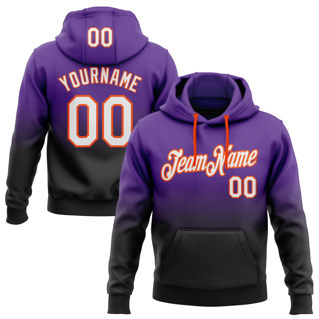 Custom Stitched Purple White Black-Orange Fade Fashion Sports Pullover Sweatshirt Hoodie