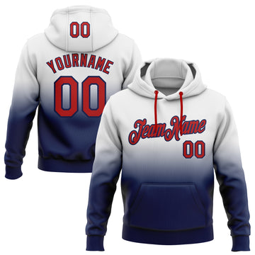 Custom Stitched White Red-Navy Fade Fashion Sports Pullover Sweatshirt Hoodie