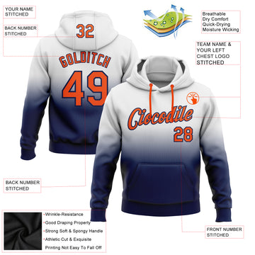 Custom Stitched White Orange-Navy Fade Fashion Sports Pullover Sweatshirt Hoodie