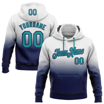 Custom Stitched White Teal-Navy Fade Fashion Sports Pullover Sweatshirt Hoodie
