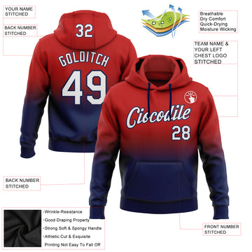 Custom Stitched Red White-Navy Fade Fashion Sports Pullover Sweatshirt Hoodie