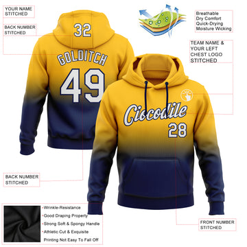 Custom Stitched Gold White-Navy Fade Fashion Sports Pullover Sweatshirt Hoodie