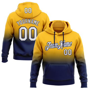 Custom Stitched Gold White-Navy Fade Fashion Sports Pullover Sweatshirt Hoodie