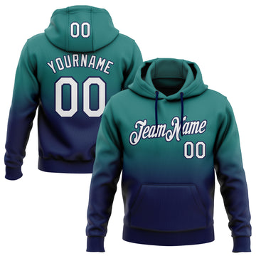 Custom Stitched Teal White-Navy Fade Fashion Sports Pullover Sweatshirt Hoodie