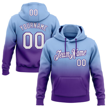 Custom Stitched Light Blue White-Purple Fade Fashion Sports Pullover Sweatshirt Hoodie