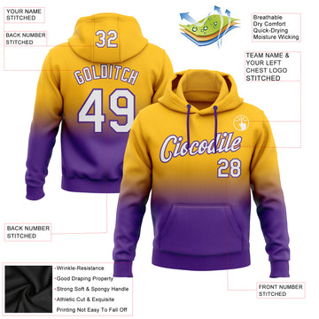 Custom Stitched Gold White-Purple Fade Fashion Sports Pullover Sweatshirt Hoodie