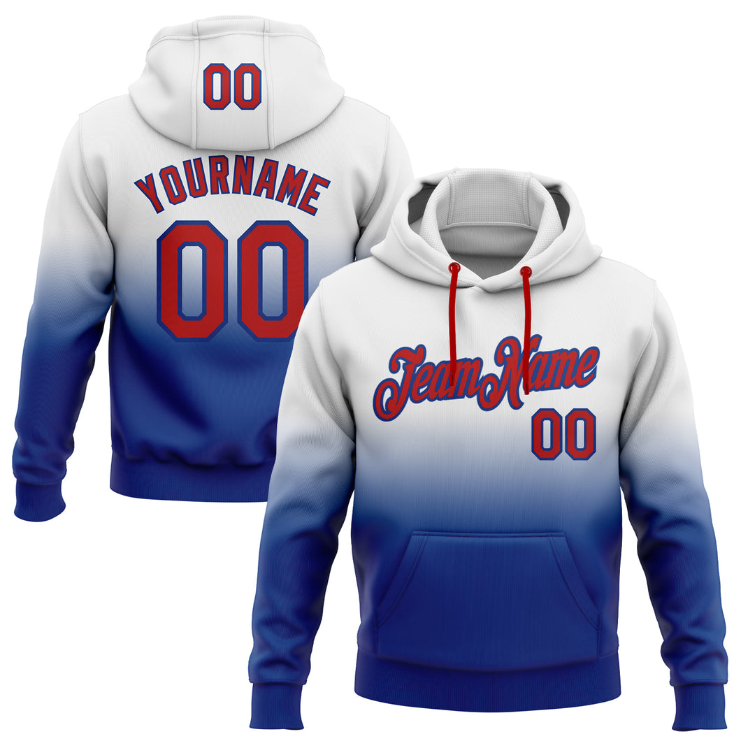 Custom Stitched White Red-Royal Fade Fashion Sports Pullover Sweatshirt Hoodie