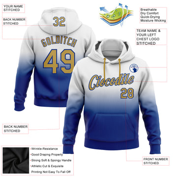 Custom Stitched White Old Gold-Royal Fade Fashion Sports Pullover Sweatshirt Hoodie