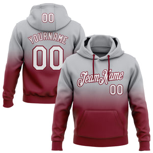 Custom Stitched Gray White-Crimson Fade Fashion Sports Pullover Sweatshirt Hoodie