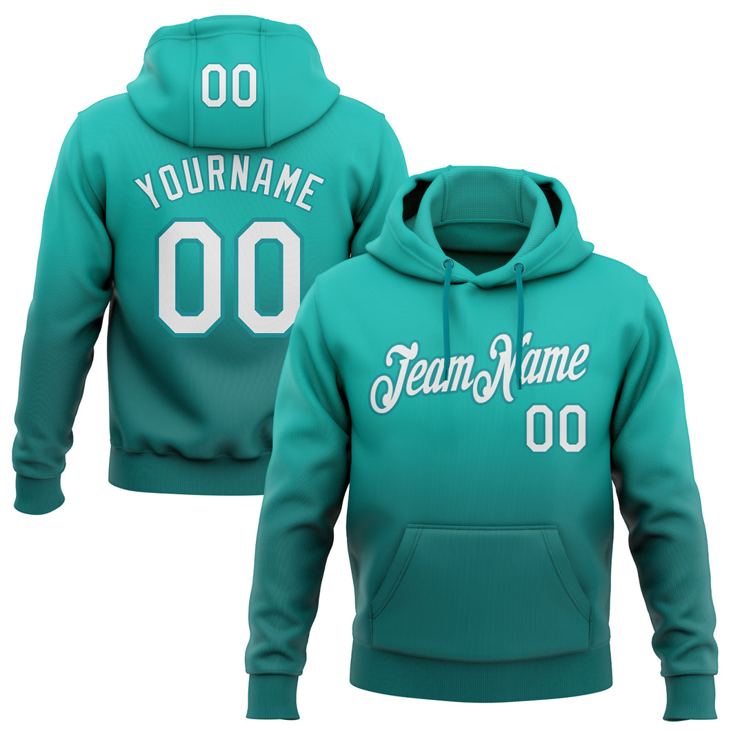 Custom Stitched Aqua White-Teal Fade Fashion Sports Pullover Sweatshirt Hoodie