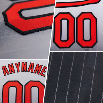 Custom Red Pinstripe Gold-Black Authentic Fade Fashion Baseball Jersey