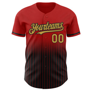 Custom Red Pinstripe Old Gold-Black Authentic Fade Fashion Baseball Jersey