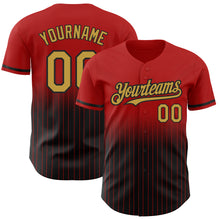 Load image into Gallery viewer, Custom Red Pinstripe Old Gold-Black Authentic Fade Fashion Baseball Jersey
