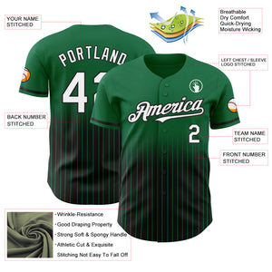 Custom Kelly Green Pinstripe White-Black Authentic Fade Fashion Baseball Jersey