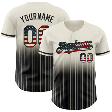 Custom Cream Pinstripe Vintage USA Flag-Black Authentic Fade Fashion Baseball Jersey