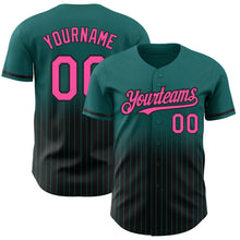 Load image into Gallery viewer, Custom Teal Pinstripe Pink-Black Authentic Fade Fashion Baseball Jersey
