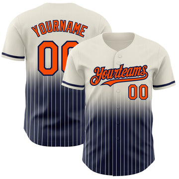 Custom Cream Pinstripe Orange-Navy Authentic Fade Fashion Baseball Jersey