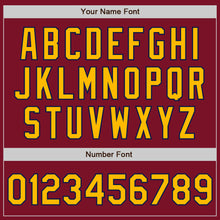 Load image into Gallery viewer, Custom Maroon Pinstripe Gold-Navy Authentic Fade Fashion Baseball Jersey
