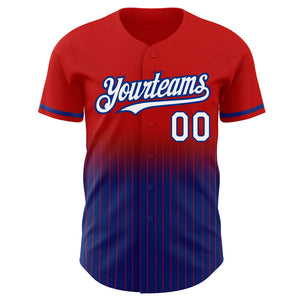 Custom Red Pinstripe White-Royal Authentic Fade Fashion Baseball Jersey