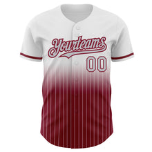 Load image into Gallery viewer, Custom White Pinstripe Gray-Crimson Authentic Fade Fashion Baseball Jersey
