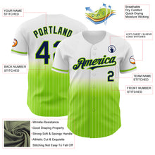 Load image into Gallery viewer, Custom White Pinstripe Navy-Neon Green Authentic Fade Fashion Baseball Jersey
