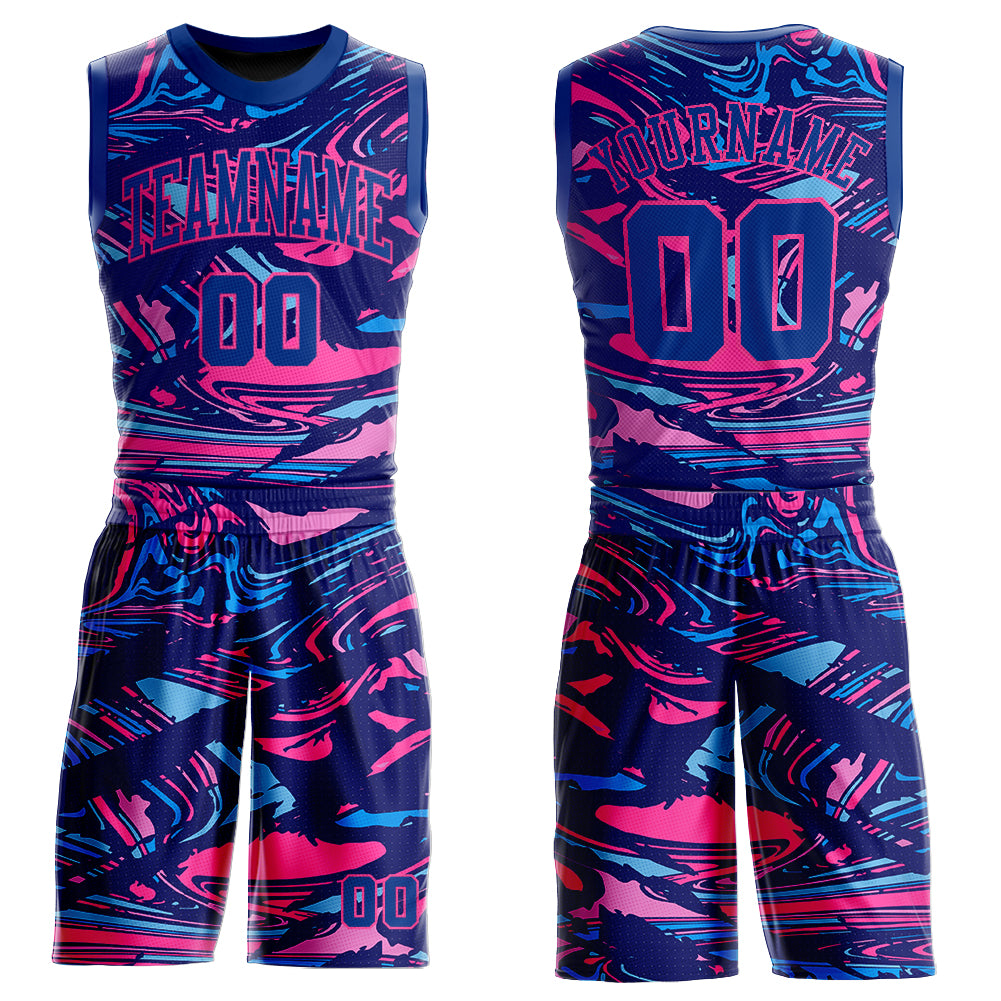 Custom Figure Royal-Pink Round Neck Sublimation Basketball Suit Jersey