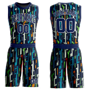 Custom Figure Navy-White Round Neck Sublimation Basketball Suit Jersey